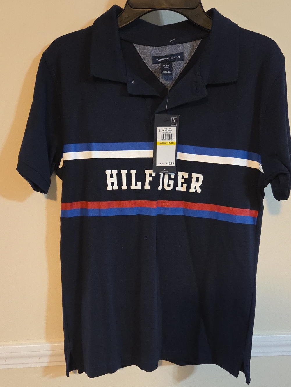 Tommy Hilfiger Navy Polo with Red, White & Blue Stripes
